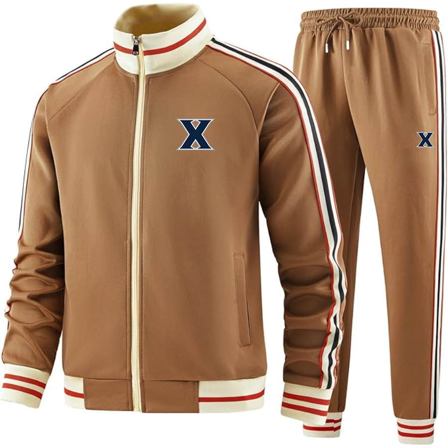 Men's Xavier Musketeers Tracksuit with Bold Striped Accents and Zippered Front